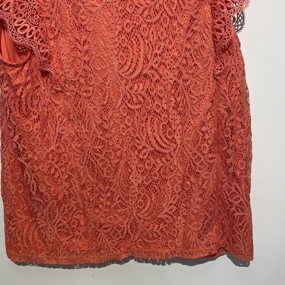 Cable & Gauge Coral Floral Lace Flutter Sleeve Top XL Round Neck Keyhole Back - Picture 6 of 8